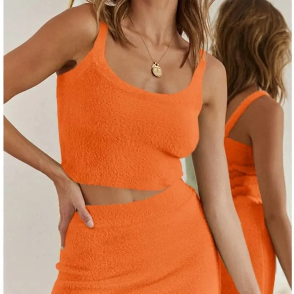 SOLD⭐️ NWT 2-Piece Set Knitted Sleeveless Crop Top and Mini Skirt Loungewear - Picture 1 of 16